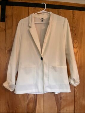 Divided Cream Single-Button Blazer with Patch Pockets